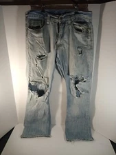 Fly Paper Bootcut 32x30 Blue Jeans Mid Rise Light Wash Thick Stitch Distressed