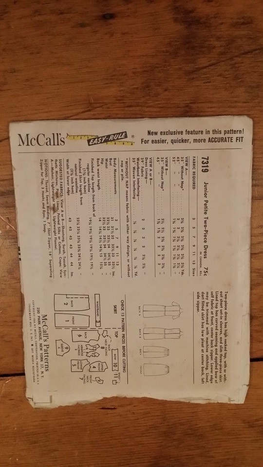 VINTAGE MCCALLS TEEN TWO PIECE DRESS PATTERN 7319 SIZE 11-13 FREE ...