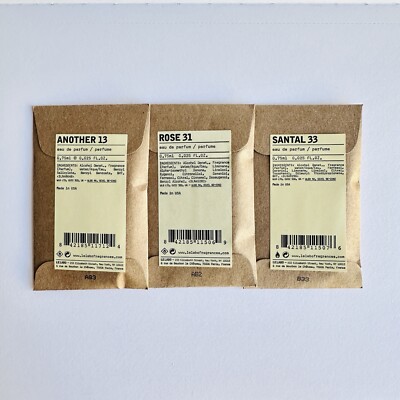 3pc Le Labo Another 13, Rose 31, Santal 33 Eau De Parfum Sample set 0.75ml each