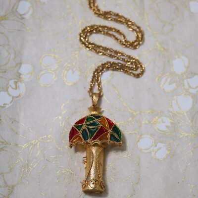 Vintage Signed BJ HMS Stained Glass Lamp Necklace