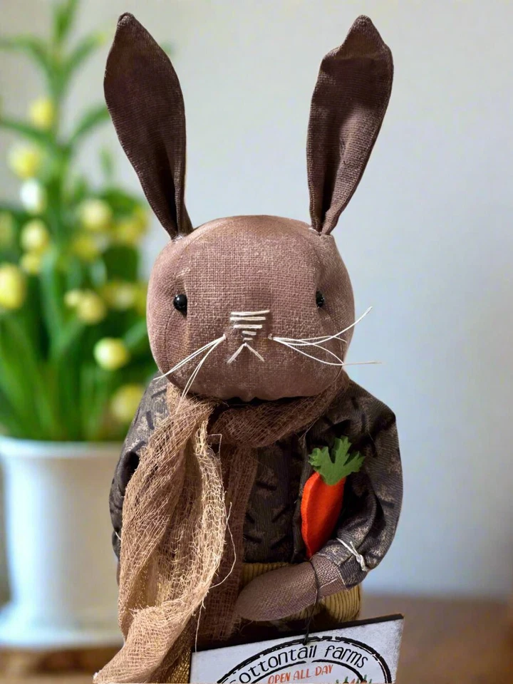 Primitive Folk Art USA Spring/Easter Bunny w/ Cottontail Farms Sign 18" - Image 2 of 4