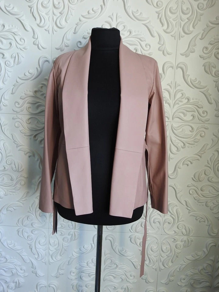 DROME Nueva Chaqueta Blazer Cuero Rosa Cinturón Chal Cuello Hecho en Italia Talla S NUEVA Foto 3 de 4