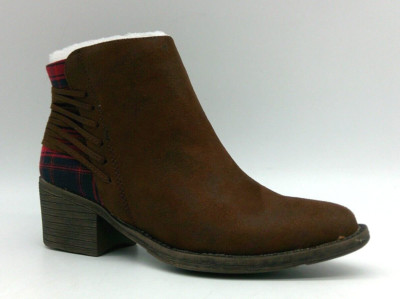 Volatile Accolade Brown Textile Bootie Size 7 M Red Plaid Heel