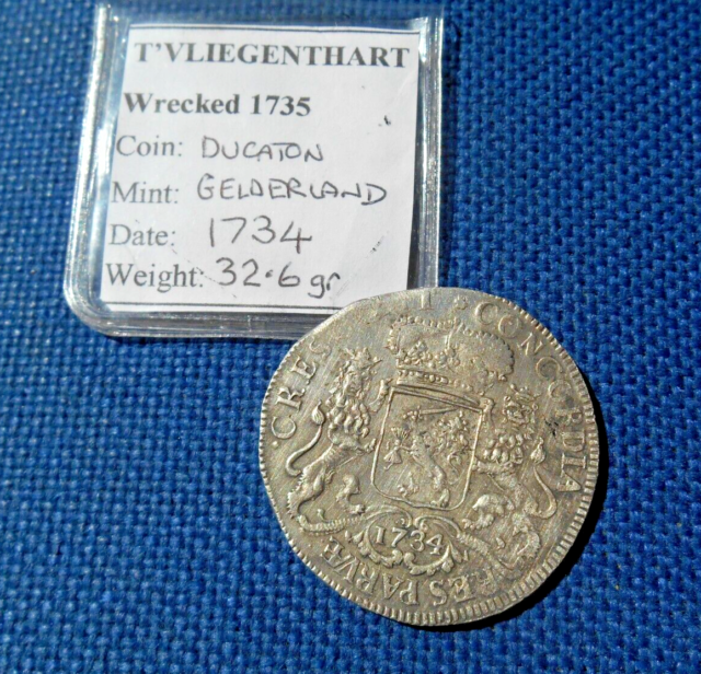 SHIPWRECK treasure SILVER coin TVLIEGENTHART wreck DUCATON 1734 SALVAGE rider
