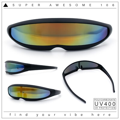 Color Mirror Lens Monolens Cyclops Robotic Futuristic Narrow Punk Sunglasses