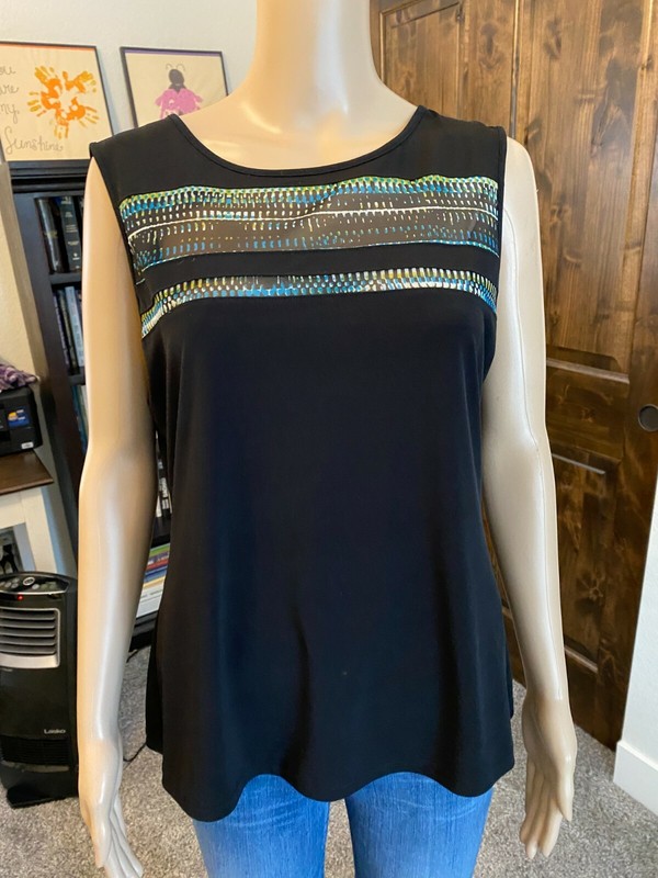 Calvin Klein Womens Sleeveless Blouse Size L Black Scoop Neck- 007