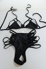 black strappy FASHION two piece swimsuit bikini size small