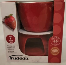 Trudeau Electric Chocolate Fondue Set 7pc Red Stoneware 17oz Valentine Wedding