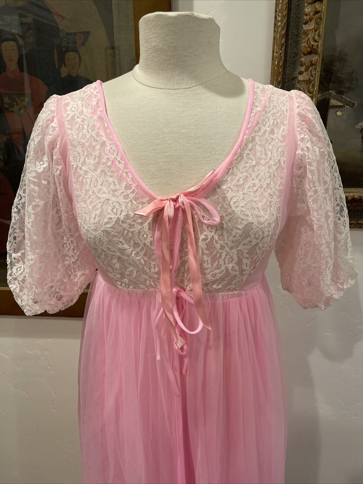 Vintage Cotton Candy Pink Peignoir nightie and ro… - image 4