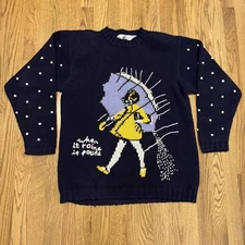 Vintage Eagle's Eye Morton Salt Girl Hand Knit Pullover Sweater Size Large Vtg