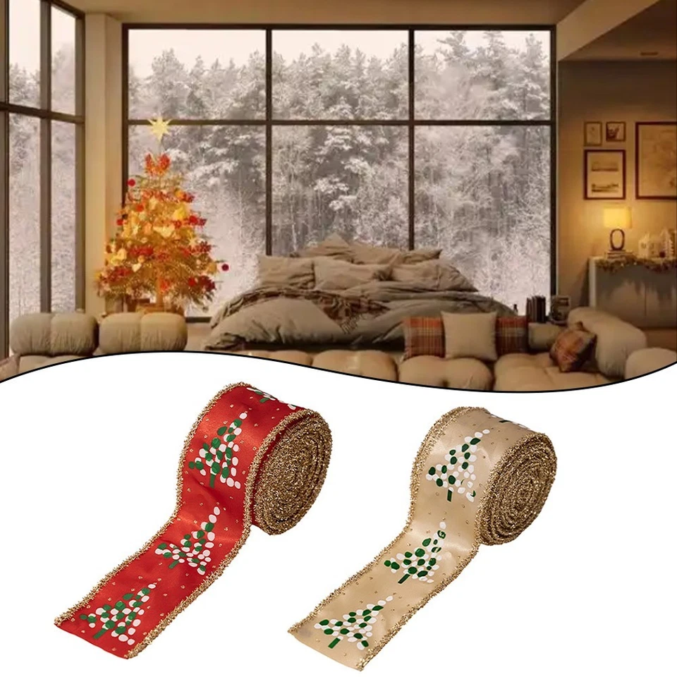 Pour Noël Rubans Tissu Imprimés avec Motif Écharpe pour Artisanat de Vacances - Photo 4/4