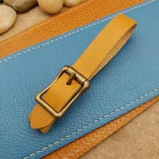Yellow Italian Leather Pocket Watch Fob Strap& Antique Brass Finish Solid Buckle