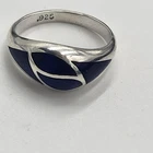 Vintage Lapis Lazuli Sterling Silver Ring Size M 1/2 925 Leaf Inlay Boho 2.79g