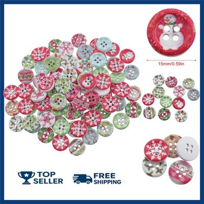 100Pcs Wooden Christmas Buttons Sewing Craft Buttons Mini Reindeer