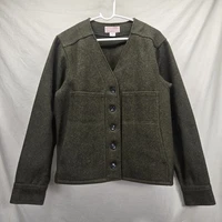 FILSON Made In USA Mackinaw Forest Green Overcoat Jacket Virgin Wool Size Large