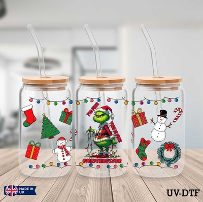 Grinch Weihnachten UV DTF Aufkleber - 16oz Libbey Dose Glasfolie yn690