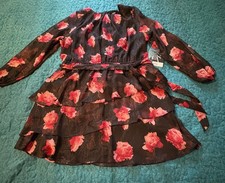 Simply Vera Wang Dress Pink Floral Pattern on Black w/Ruffled Tired Skirt Sz.XXL