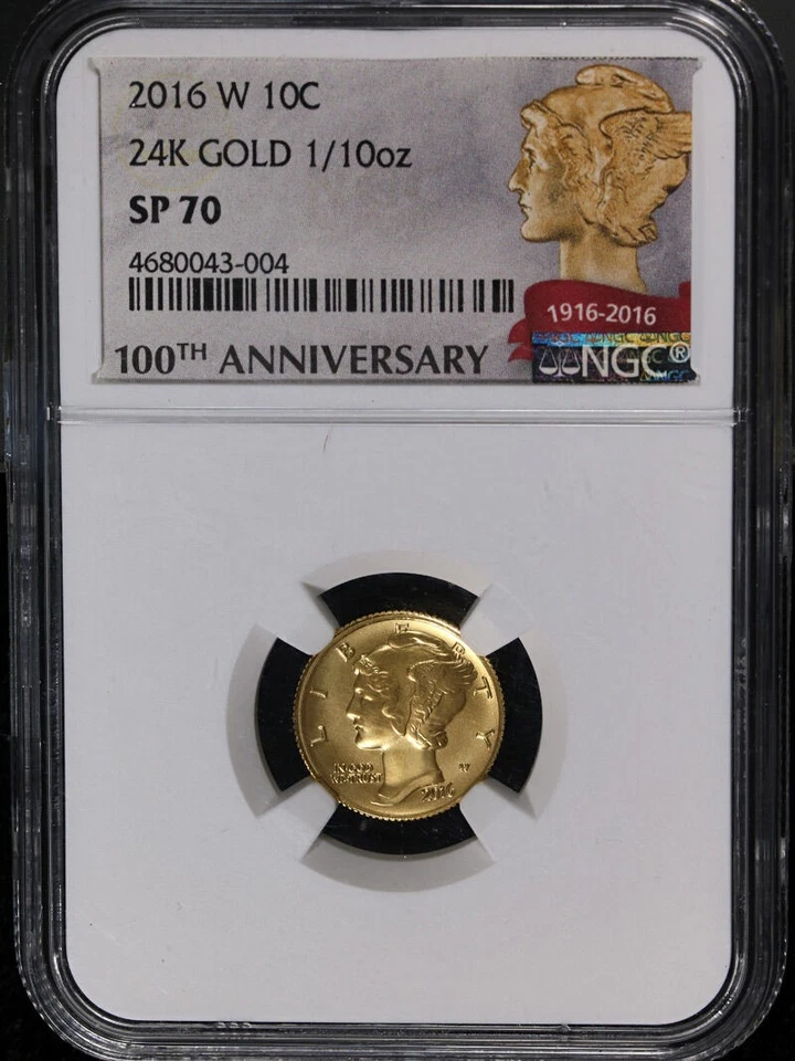 2016-W Gold Centennial Mercury Dime NGC SP70 1/10 oz 24k - Image 3 of 4