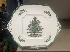 Vintage Spode Christmas Tree Square Cake Plate Holiday Serving Platter - England