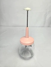 Vintage MCM Federal Housewares Clear Glass Pink Top Food Chopper 2 Cup