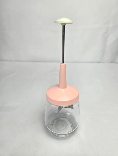 Vintage MCM Federal Housewares Clear Glass Pink Top Food Chopper 2 Cup