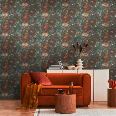 Dunkellila Blütengrün Floral Tapete Vinyl Paste The Wall AS Creation