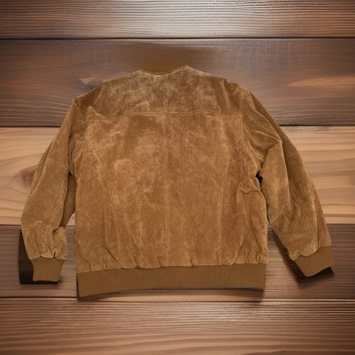 Boston Harbour Suede Leather Bomber Jacket Coat Mens XL Tan Lined 3 Pockets - Picture 2 of 6