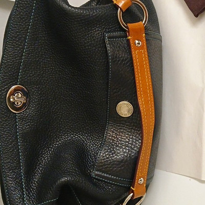 Coach Black Pebbled Crescent Shoulder Bag Turn Lock Silver Hardware Blue Lined