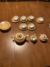 Antique Cerca 1920 Gold Glazed 20 Piece Child  s Ceramic Tea Set