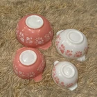 Vtg PYREX PINK GOOSEBERRY Cinderella Mixing Bowls Complete Set of 4See Pics Flaw