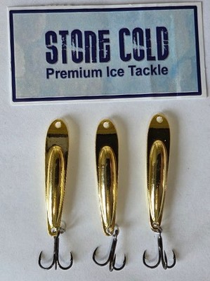 3  Gold Jigging Spoons  Walleye Sauger Lures Ice Jigs 1/4 oz.