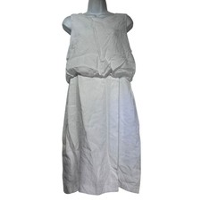 Ellen Tracy White Linen Blend Sleeveless Midi Dress Layered Bodice