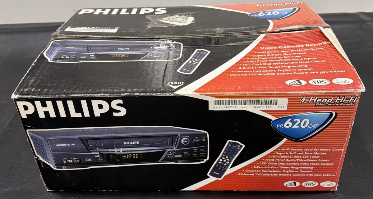 Philips VR620CAT21 Hi-Fi Stereo 4-Head VCR VHS Recorder New In Box