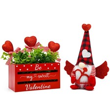 Valentine's Day Crate Gnome Plush Glitter Red Heart Tiered Tray Decorations Home