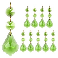 10PCS Crystal Suncatcher 2Leaves Prism Pendant, 38mm Chandelier Apple Green 