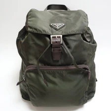 PRADA Logo Plate Nylon/Leather Mini Backpack Rucksack B4650 Khaki S2511-k092