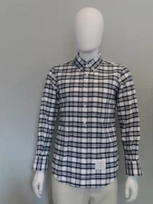 Thom Browne White/Navy/Gray Plaid Mens Button-Down Shirt Size 1