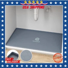 Under Sink Mat, 34x22in Silicone Kitchen Cabinet Tray Waterproof & Flexible Gray
