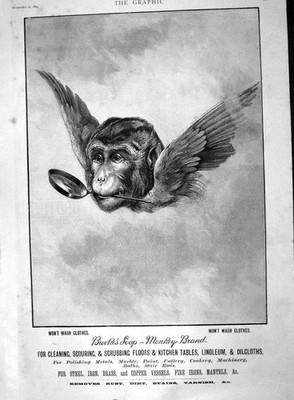 Original alter antiker Druck 1894 Reklame Brooke'S Affe Marke Seife 19.