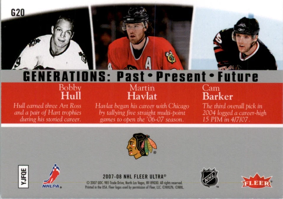 2007-08 Ultra Generations #G20 Bobby Hull Martin Havlat Cam Barker - HKY - Image 2 of 2