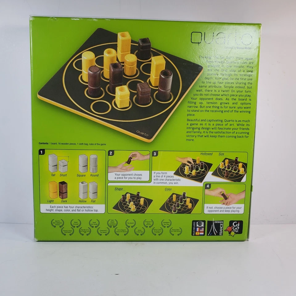 Quarto Board Game The Wooden Shape Stacking Challenge By Gigamic Complete  - Image 4 of 4