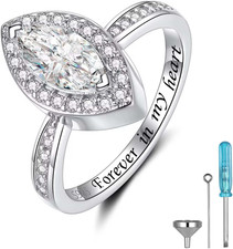 Sterling Silver Cremation Urn Ring for Human Pets Ashes CZ Memorial Jewelry S8