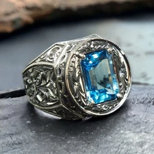 Blue Topaz Gemstone With 925 Sterling Silver Ring For Men's #AL449