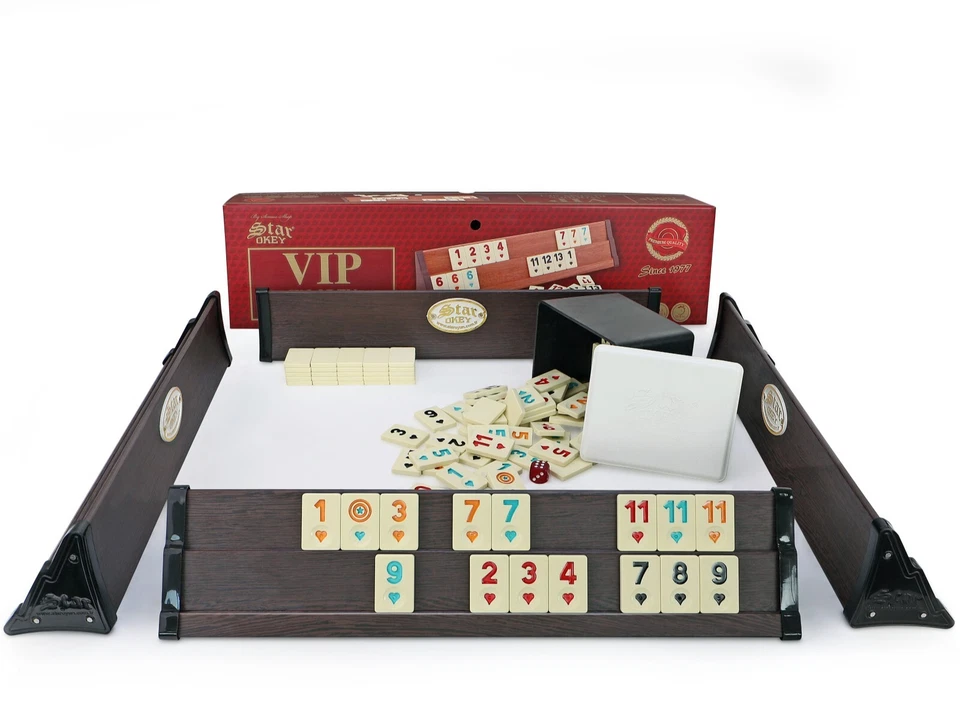 Star V.I.P Holz Wooden Rummy Set VIP OKEY mit Melamin Steine AHSAP OKEY / Dunkel