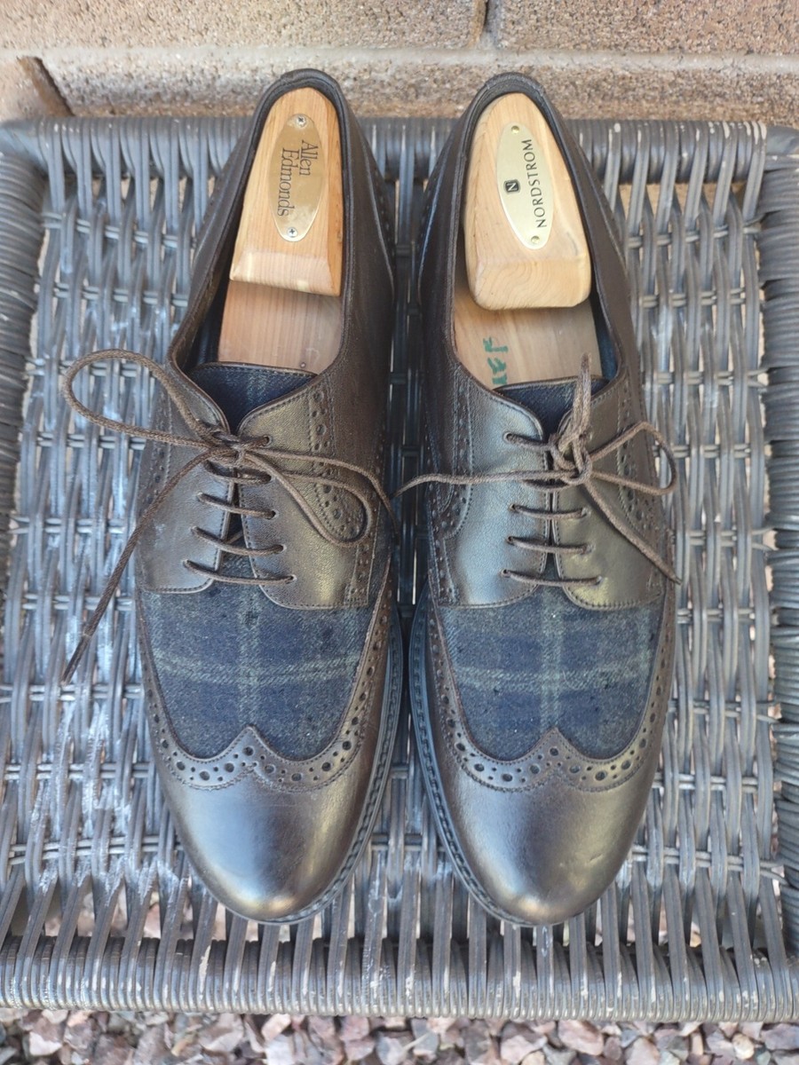 Ermenegildo Zegna Wingtip Oxford Shoes US 9 Brown Leather & Plaid