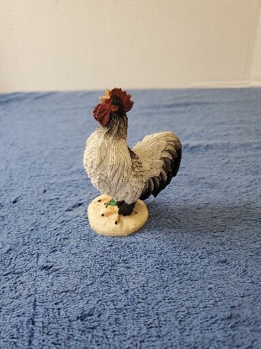 Rooster Figurine Resin Statue Black White Farm Bird Chicken Youngs
