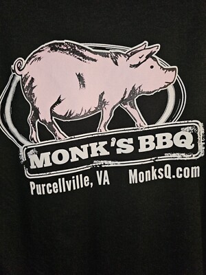 Monks BBQ Purcellville Virginia Small Mens Black Double-sided Graphic Logo Tee