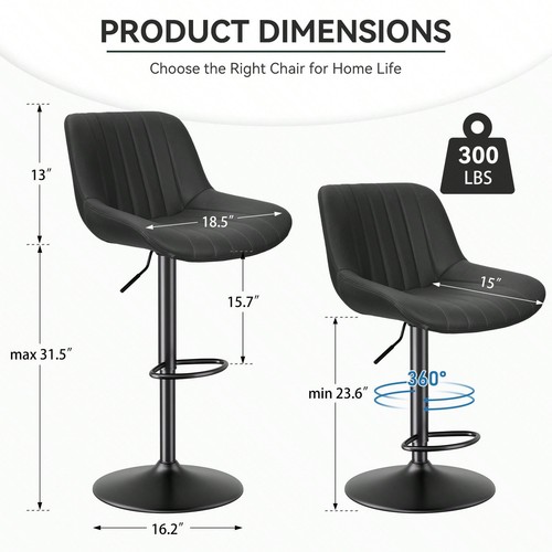 Nalupatio Bar Stools Set Of 2 Adjustable Counter Height Morden-Lightning Deals - Picture 10 of 51