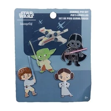 Loungefly Star Wars Enamel Pin Set 4pc Luke Skywalker Leia Yoda Darth Vader