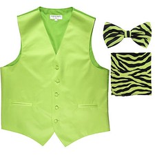New Men's Formal Vest Tuxedo Waistcoat green ZEBRA Bowtie  Hankie set wedding